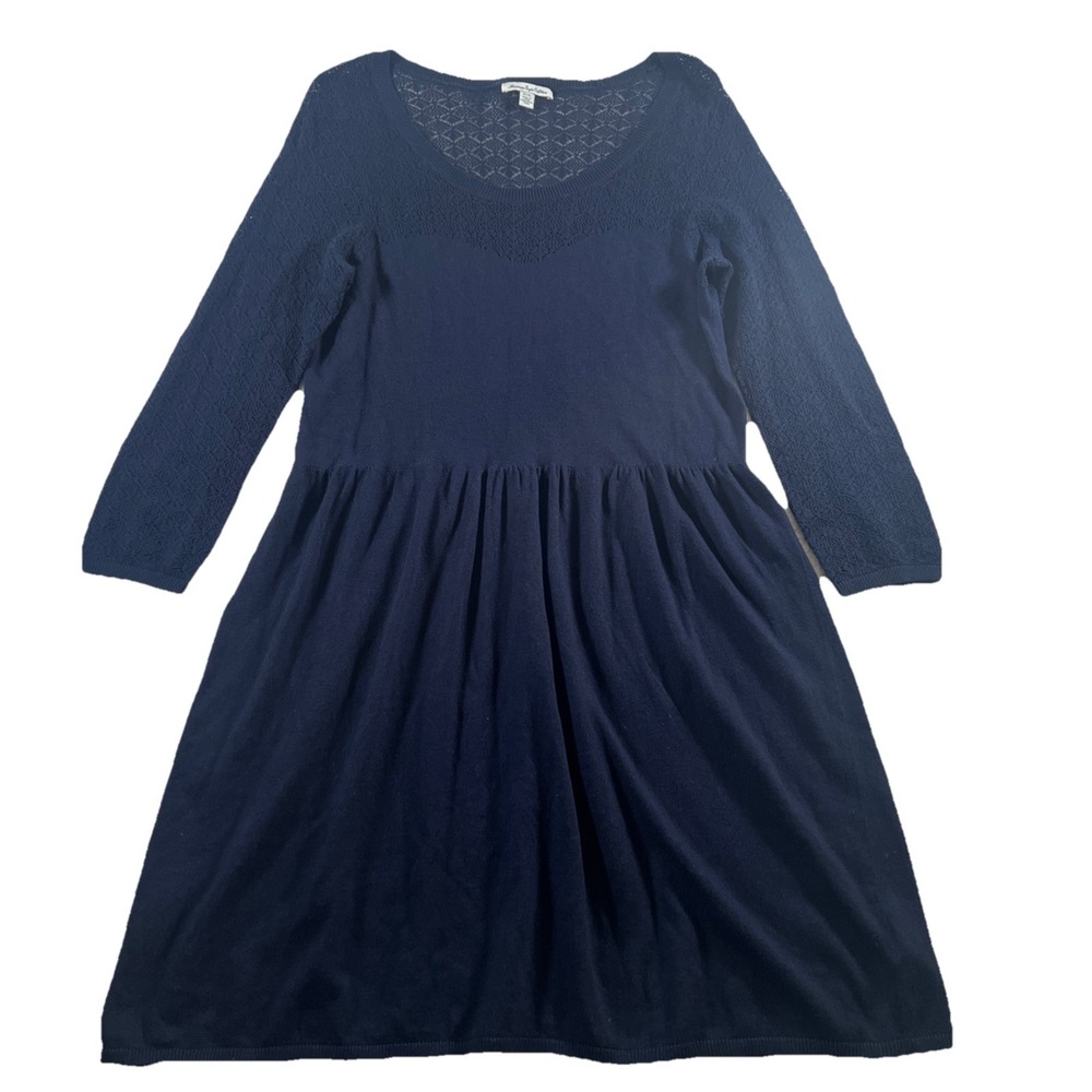 American Eagle‎ Mini Dress Womens XL Navy Long Sheer Sleeve Boho Stretchy